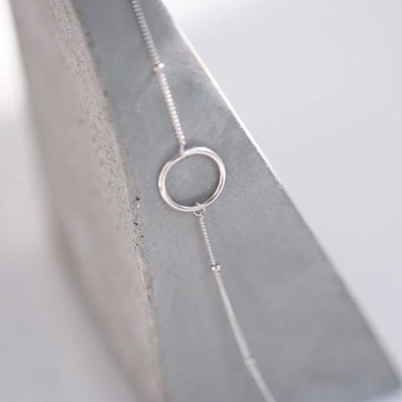 925 Sterling Silver Circle Ring Choker Necklace - Picture 6 of 16